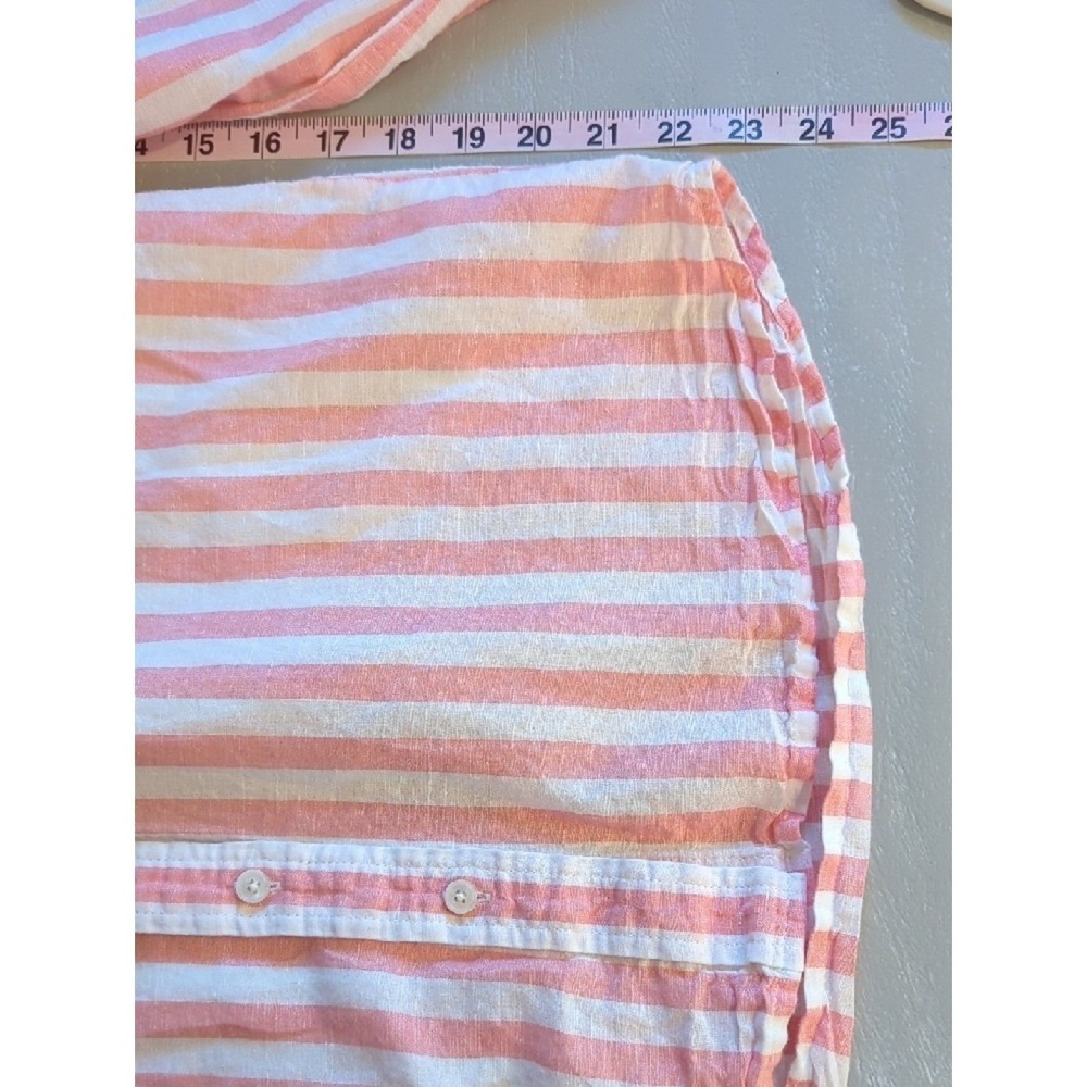 J Crew Linen Button Up Shirt Coral Pink White size Small - Picture 7 of 7